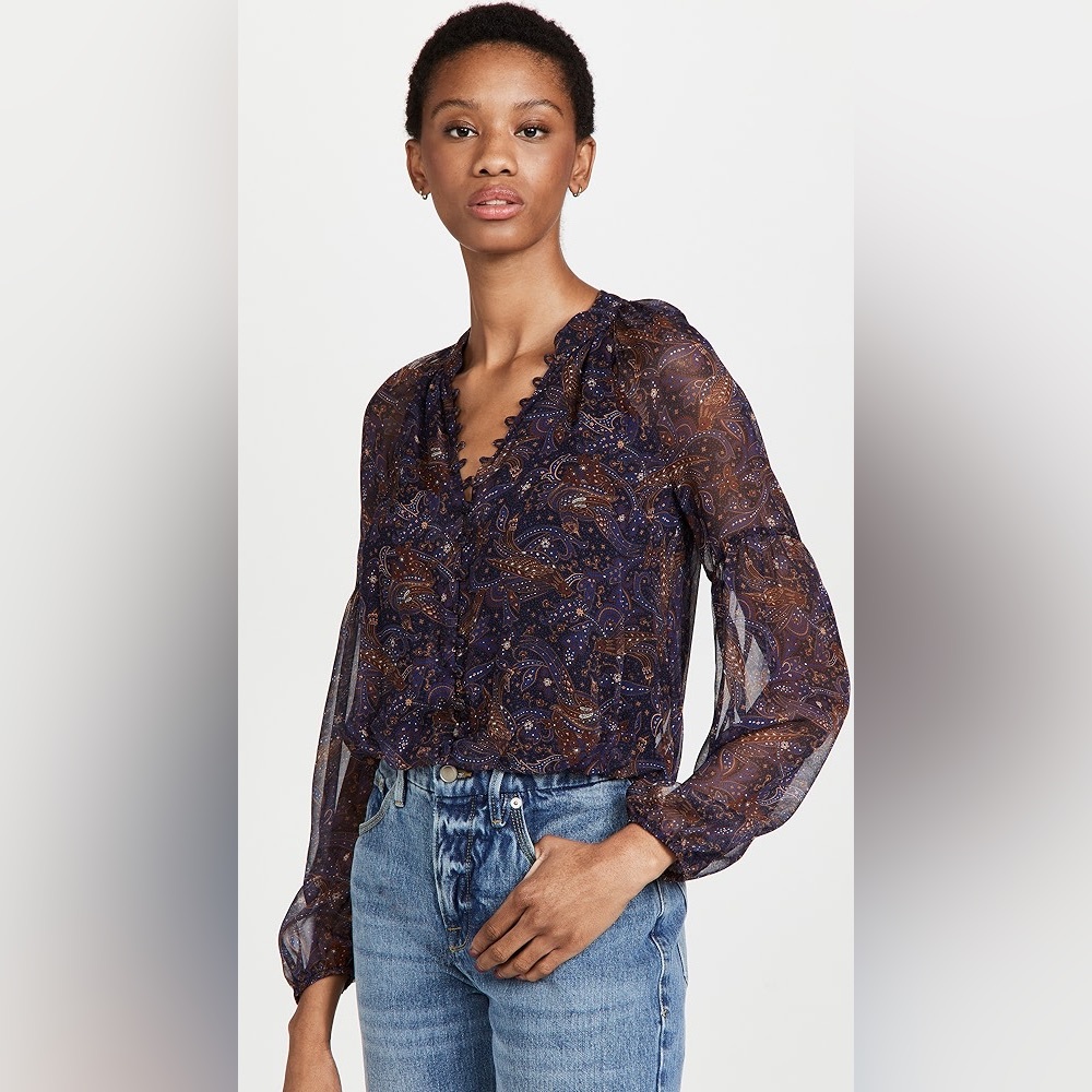 Veronica Beard Jayce Top in Black Multi Size 00 long sleeve silk